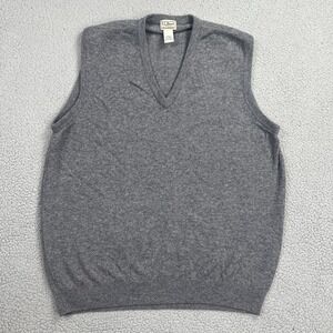 VTG 90s LL Bean Lambs Wool Sweater Vest Men XL Tall Grey V-Neck Knit Grandpa
